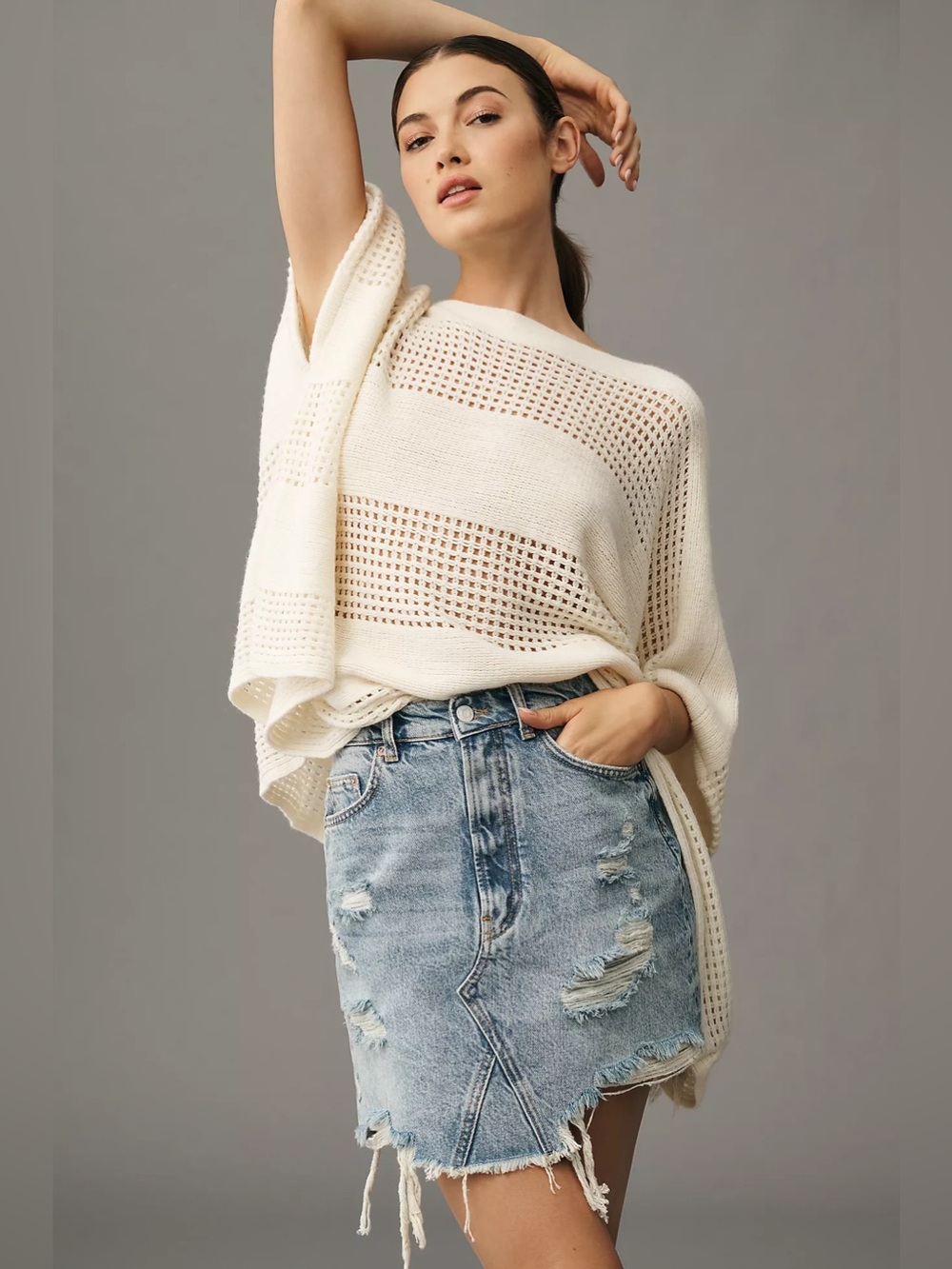 Anthropologie Pilcro denim skirt distressed festival concert western
